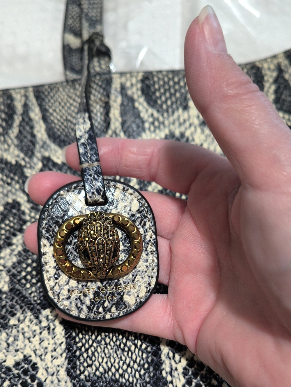 Kurt Geiger Black & Cream Snake-Print Tote - Picture 6 of 9